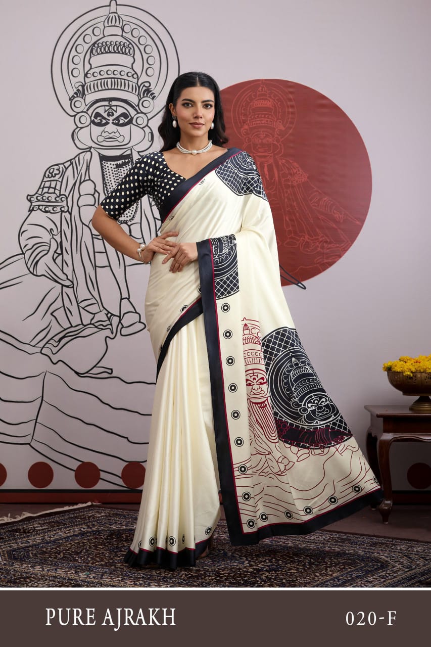 Amrah Pure Ajrakh Vol 20 Modal Satin Saree - Amrah Wholesale