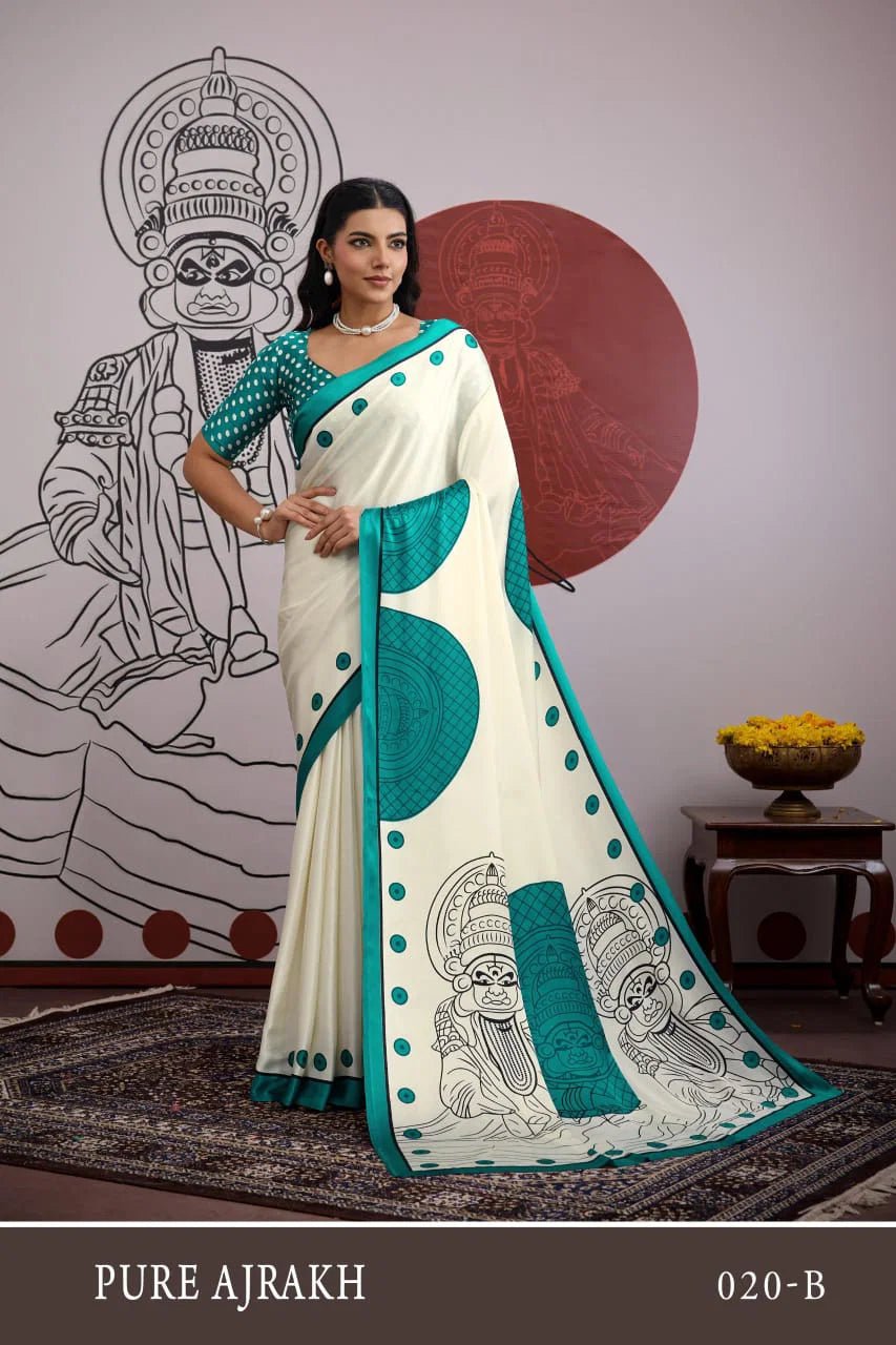 Amrah Pure Ajrakh Vol 20 Modal Satin Saree - Amrah Wholesale