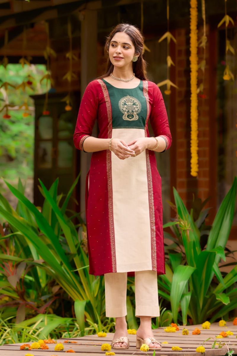 Amrah Rd 1125 Cotton Jacquard Weaving Kurti Pant Set