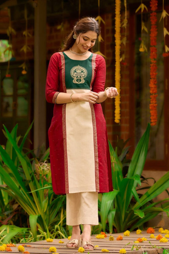 Amrah Rd 1125 Cotton Jacquard Weaving Kurti Pant Set