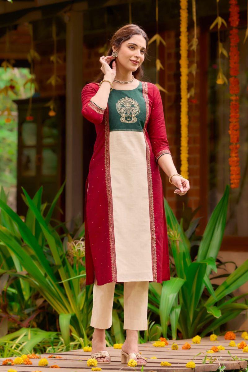 Amrah Rd 1125 Cotton Jacquard Weaving Kurti Pant Set