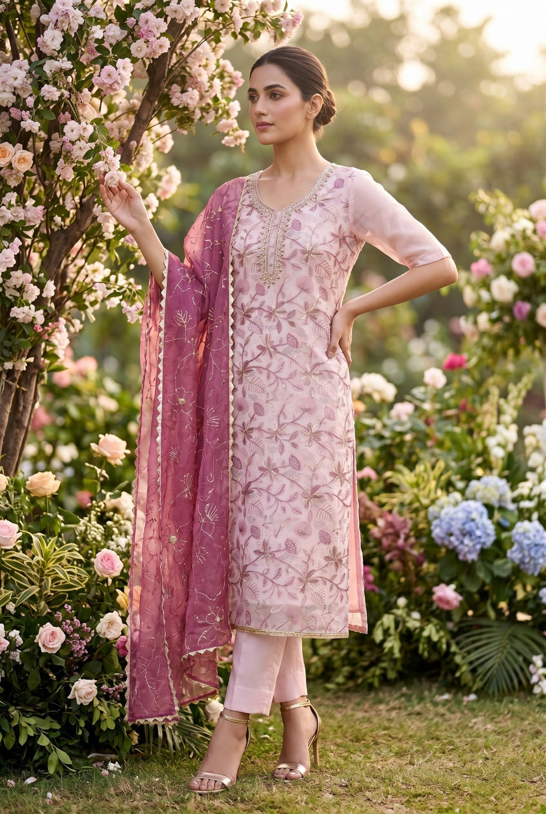 Amrah Wholesale Roohaa Vol 24 Organza Kurti Pant Dupatta Set