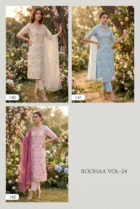 Amrah Wholesale Roohaa Vol 24 Organza Kurti Pant Dupatta Set