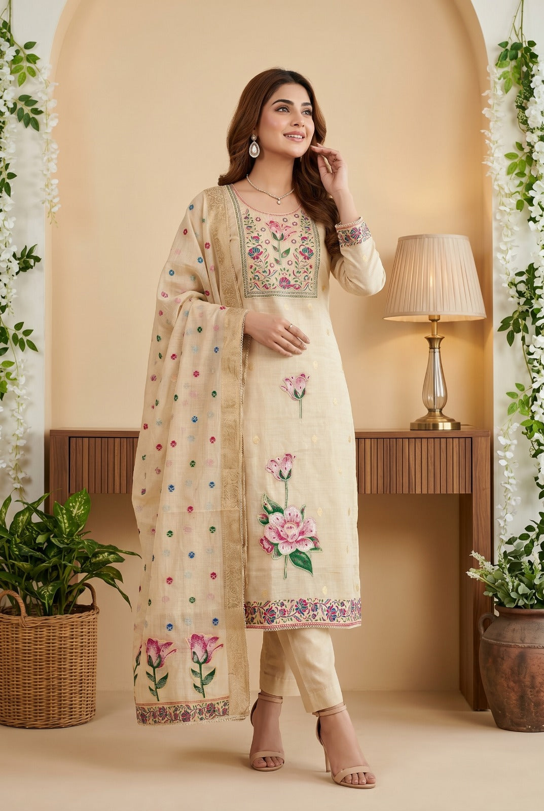Amrah Wholesale Roohaa Vol 27 Banarasi Cotton Kurti Pant Dupatta Set