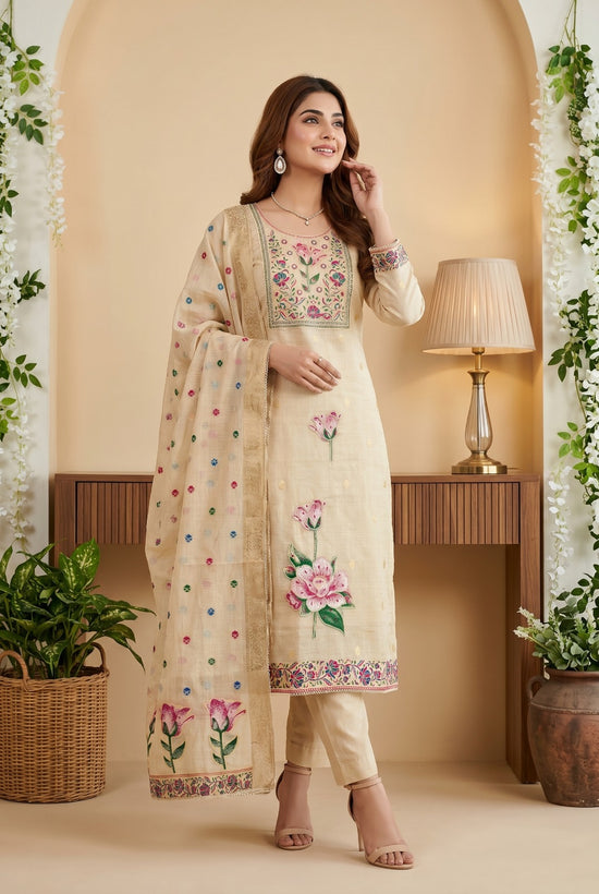 Amrah Wholesale Roohaa Vol 27 Banarasi Cotton Kurti Pant Dupatta Set