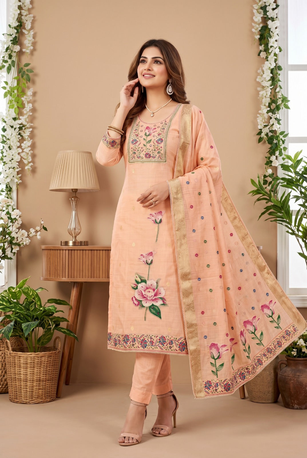 Amrah Wholesale Roohaa Vol 27 Banarasi Cotton Kurti Pant Dupatta Set