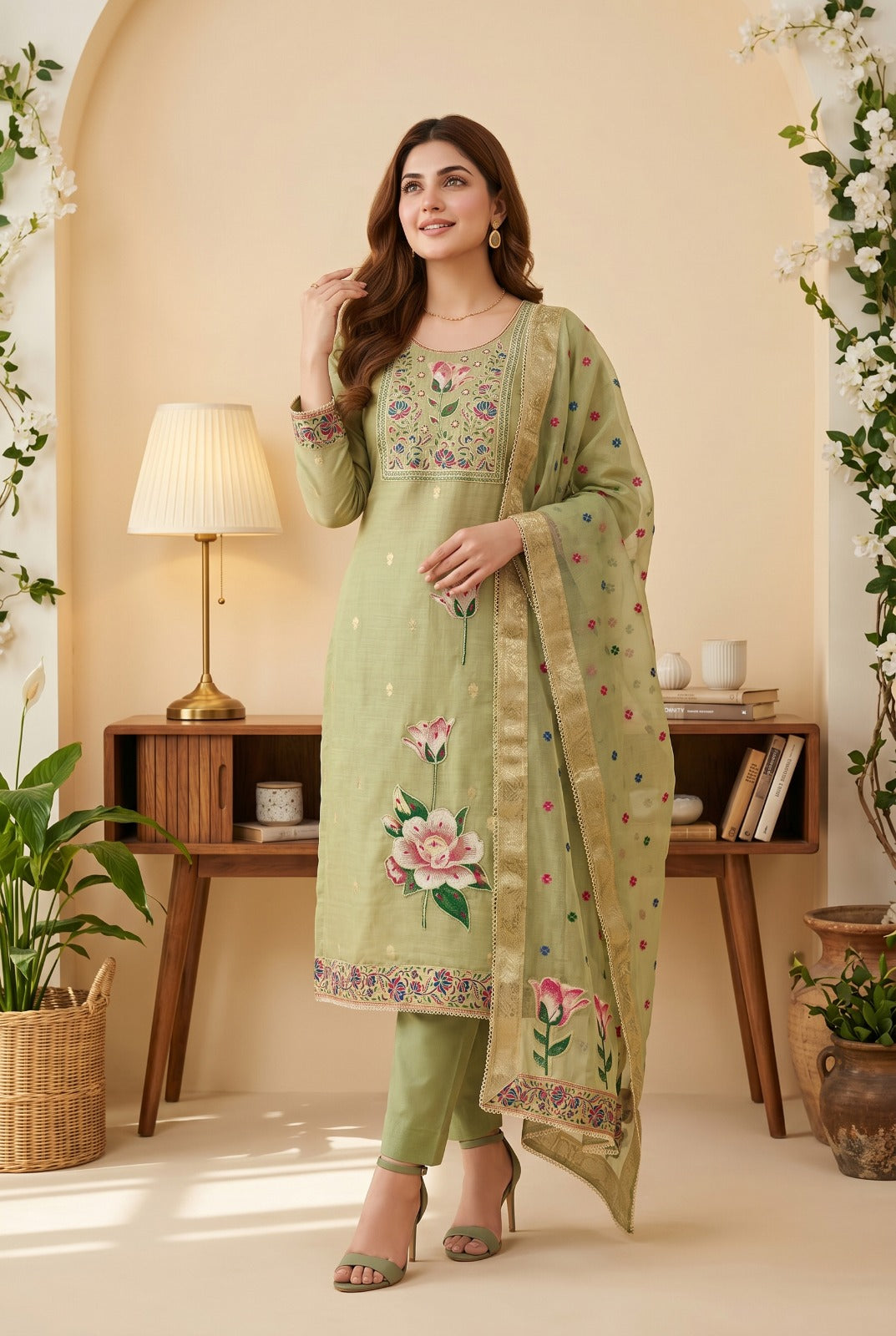 Amrah Wholesale Roohaa Vol 27 Banarasi Cotton Kurti Pant Dupatta Set