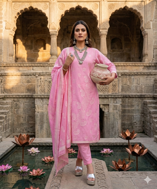 Amrah Sa Ani Vol 1 Cotton Jamdani Kurti Pant Dupatta Set