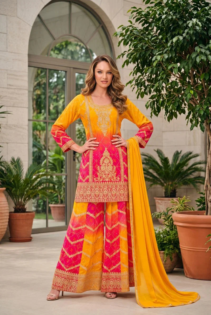 Amrah Sawariyaa Vol 1 Premium Chinon Mirror Work Kurti Pant Dupatta Set