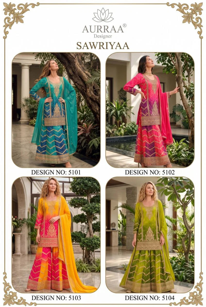 Amrah Sawariyaa Vol 1 Premium Chinon Mirror Work Kurti Pant Dupatta Set