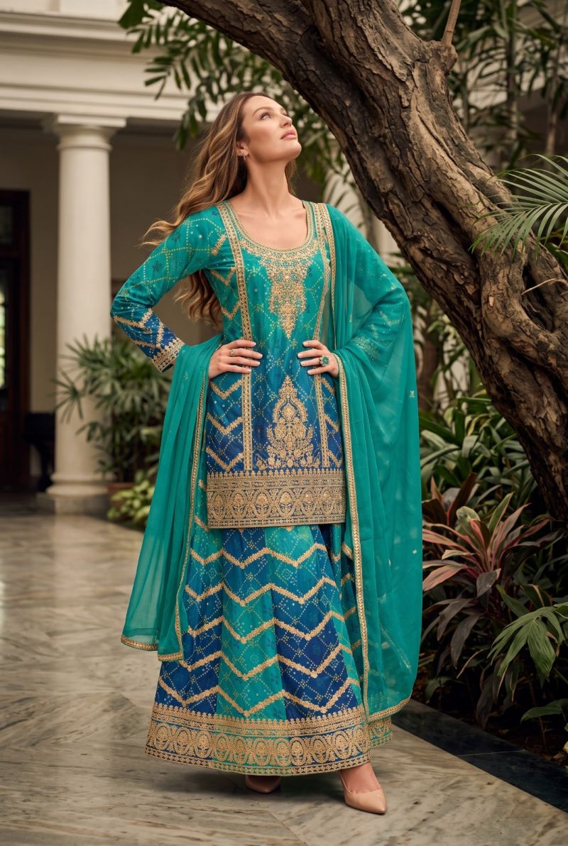 Amrah Sawariyaa Vol 1 Premium Chinon Mirror Work Kurti Pant Dupatta Set