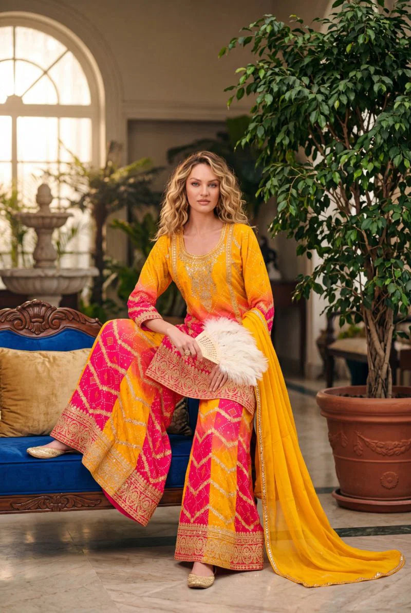 Amrah Sawariyaa Vol 1 Premium Chinon Mirror Work Kurti Pant Dupatta Set