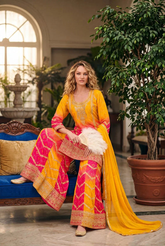 Amrah Sawariyaa Vol 1 Premium Chinon Mirror Work Kurti Pant Dupatta Set