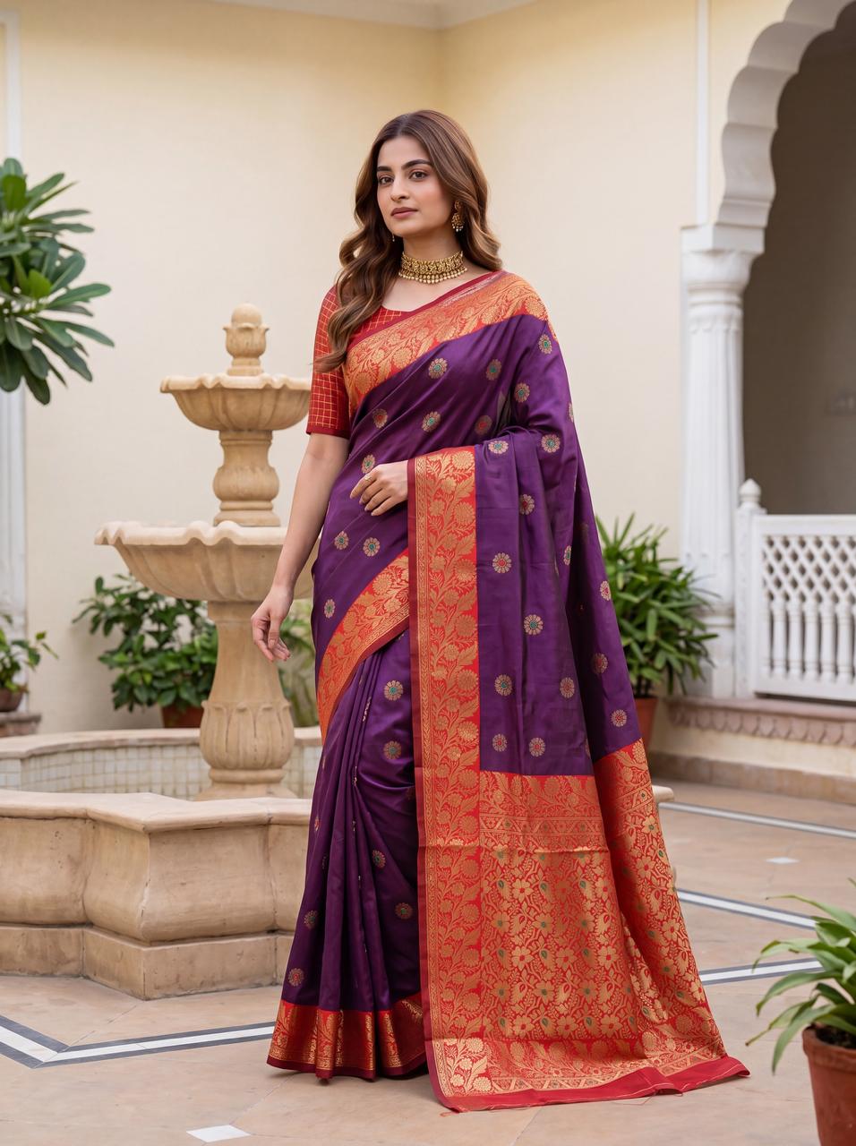 Amrah Soft Silk 7006 Lichi Silk Jacquard Work Saree - Amrah Wholesale