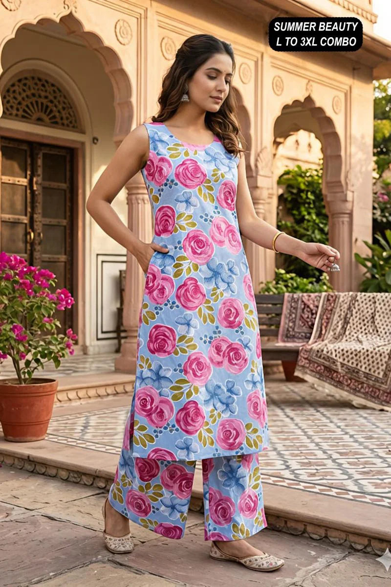 Amrah Summer Beauty Cotton Flex Printed Kurti Pant Set