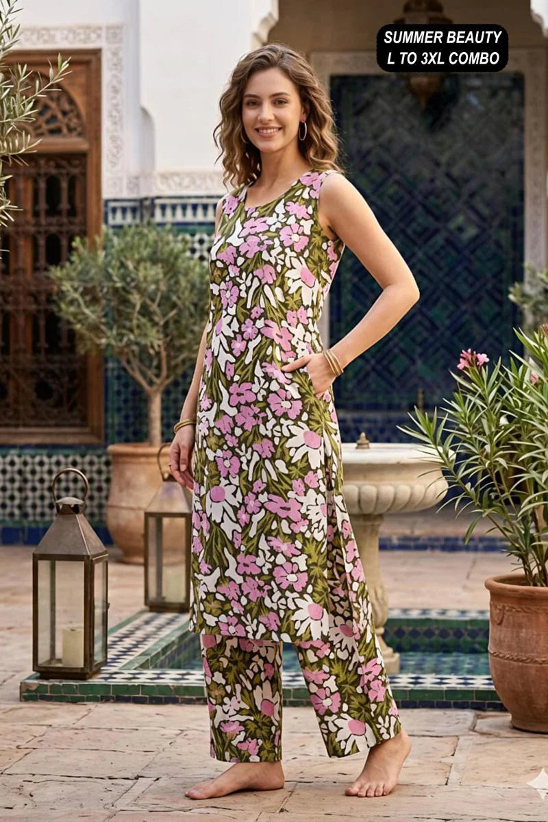 Amrah Summer Beauty Cotton Flex Printed Kurti Pant Set