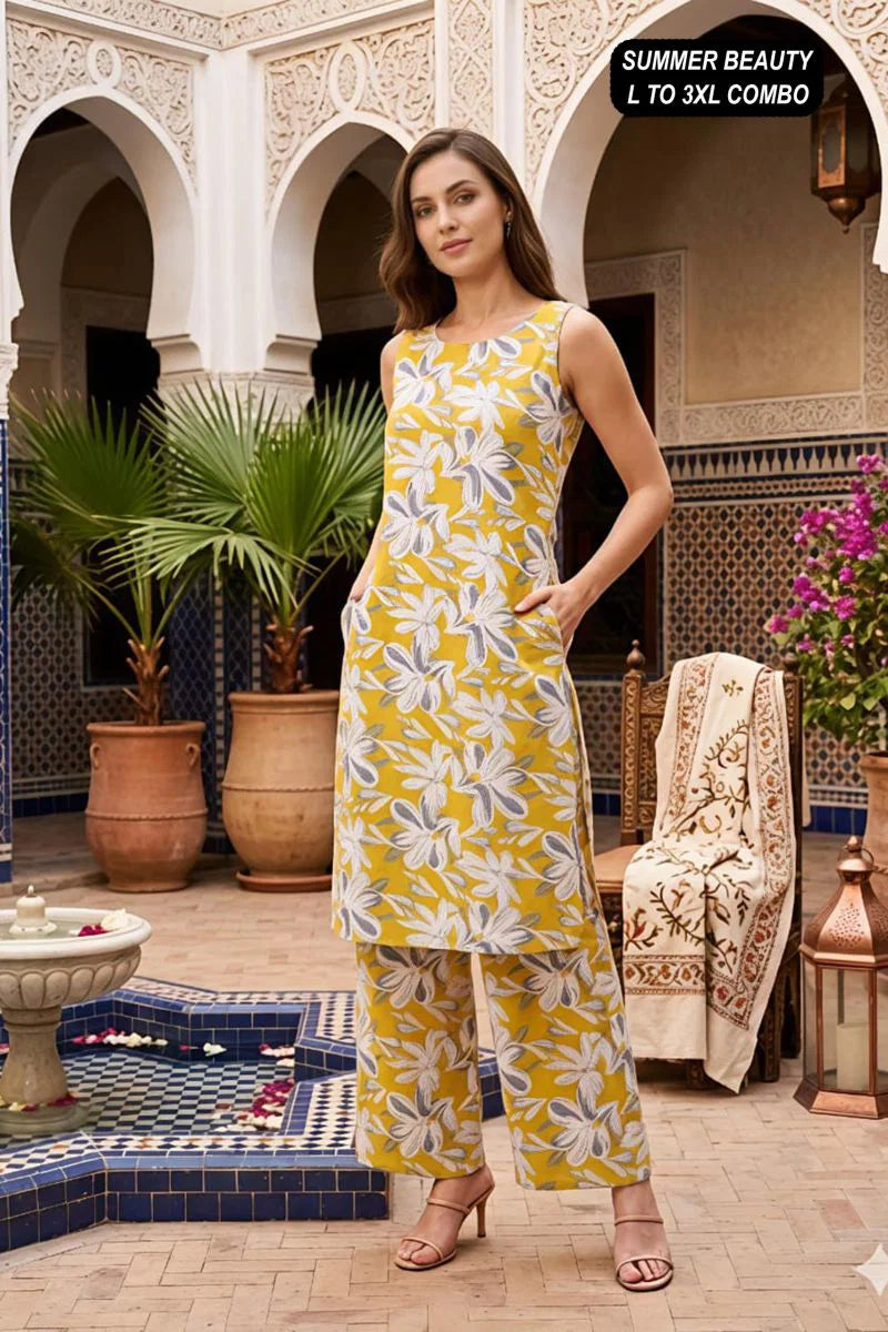 Amrah Summer Beauty Cotton Flex Printed Kurti Pant Set