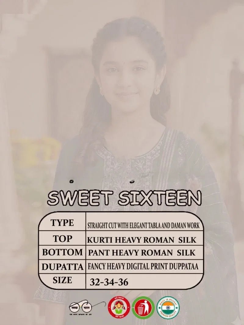 Amrah Sweet Sixteen Vol 5 Roman Silk Embroidered Kids Kurti Set - Amrah Wholesale