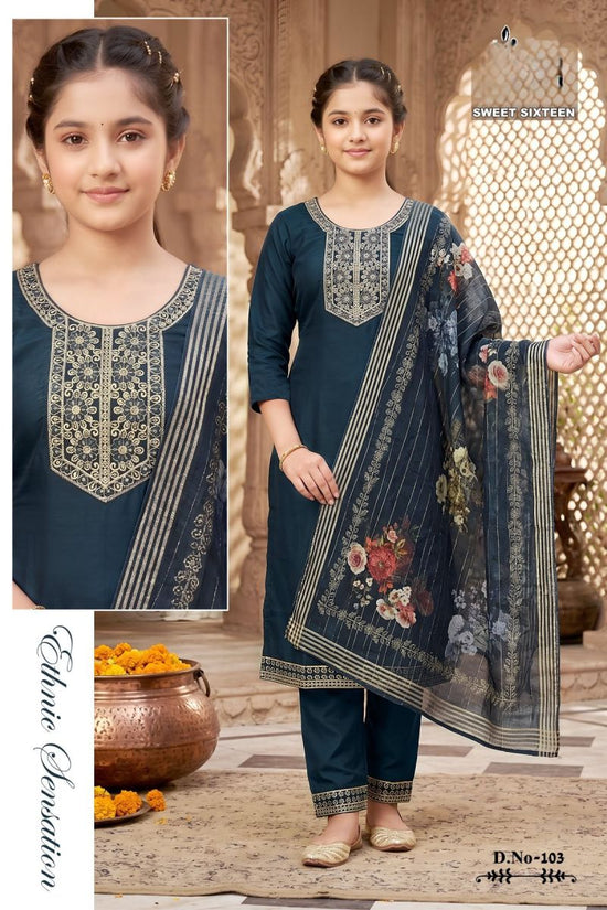 Amrah Sweet Sixteen Vol 5 Roman Silk Embroidered Kids Kurti Set