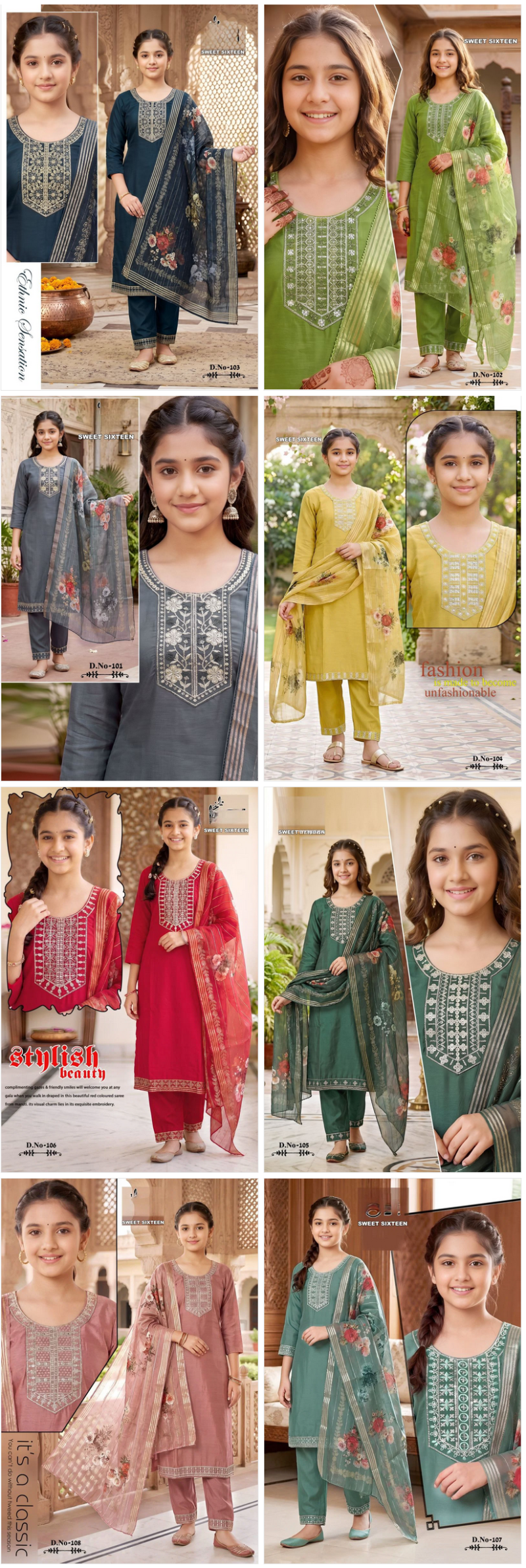 Amrah Sweet Sixteen Vol 5 Roman Silk Embroidered Kids Kurti Set