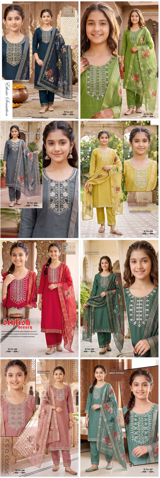 Amrah Sweet Sixteen Vol 5 Roman Silk Embroidered Kids Kurti Set