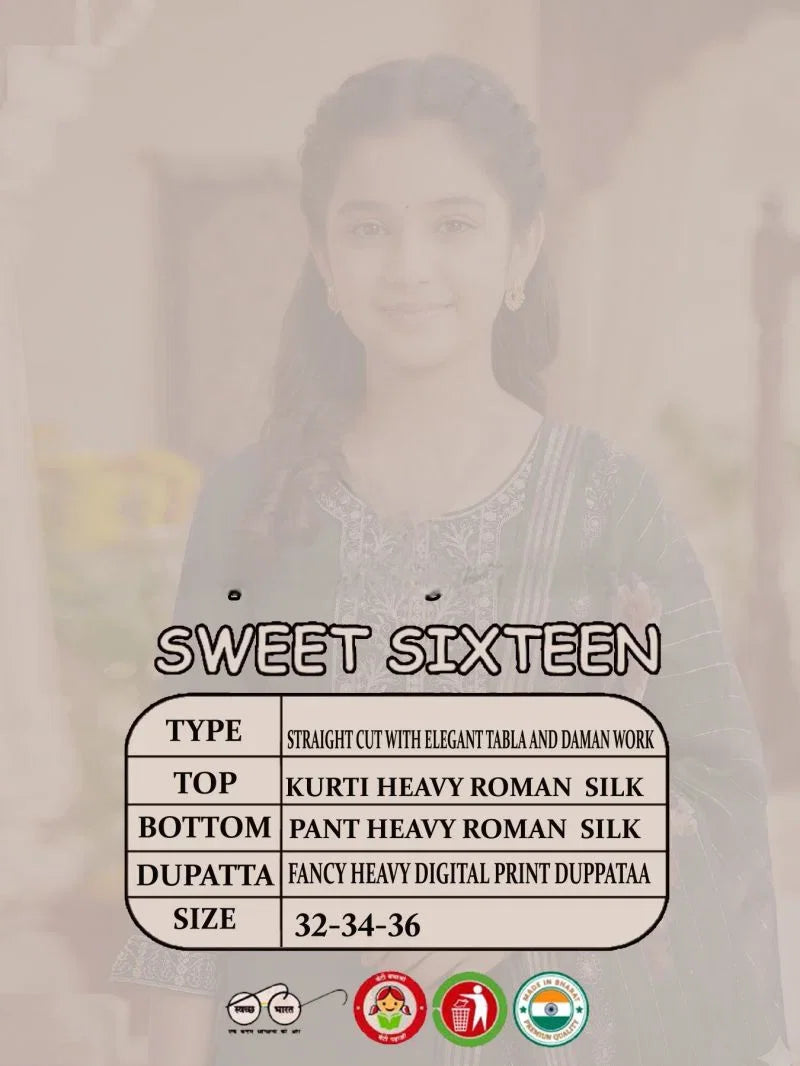 Amrah Sweet Sixteen Vol 5 Roman Silk Embroidered Kids Kurti Set