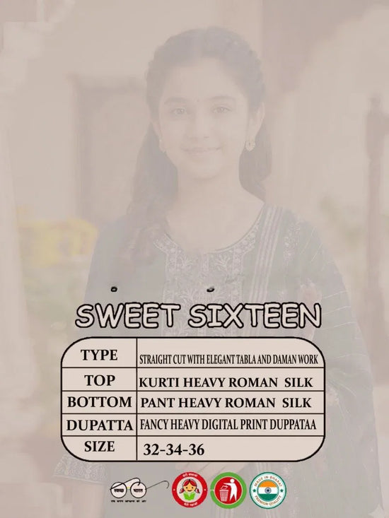 Amrah Sweet Sixteen Vol 5 Roman Silk Embroidered Kids Kurti Set