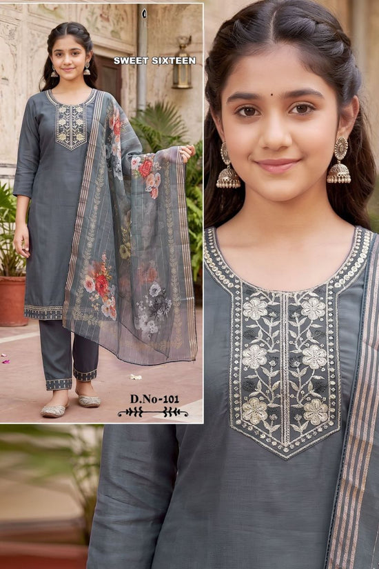Amrah Sweet Sixteen Vol 5 Roman Silk Embroidered Kids Kurti Set