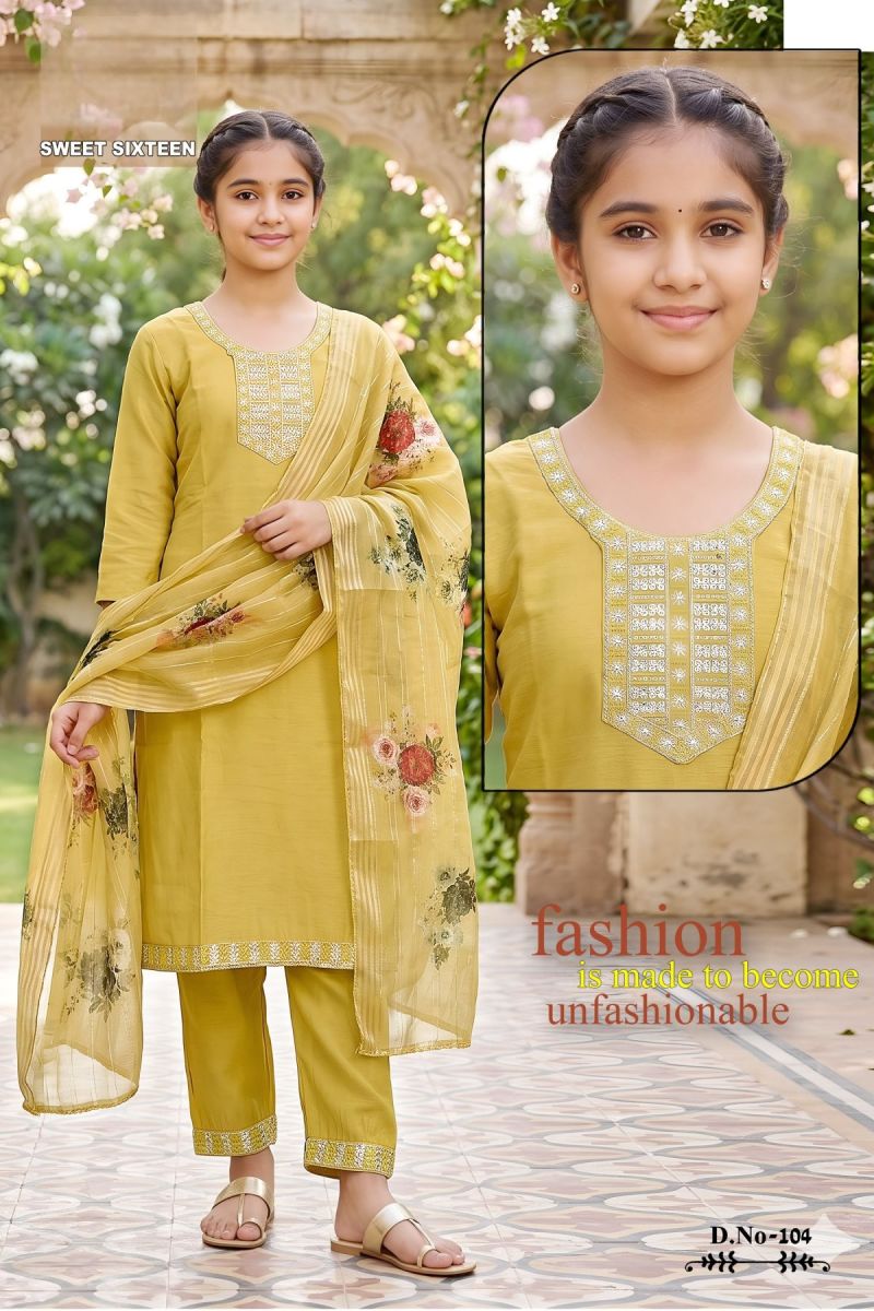 Amrah Sweet Sixteen Vol 5 Roman Silk Embroidered Kids Kurti Set
