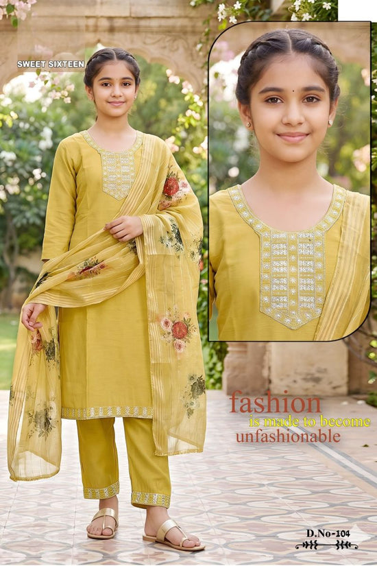 Amrah Sweet Sixteen Vol 5 Roman Silk Embroidered Kids Kurti Set