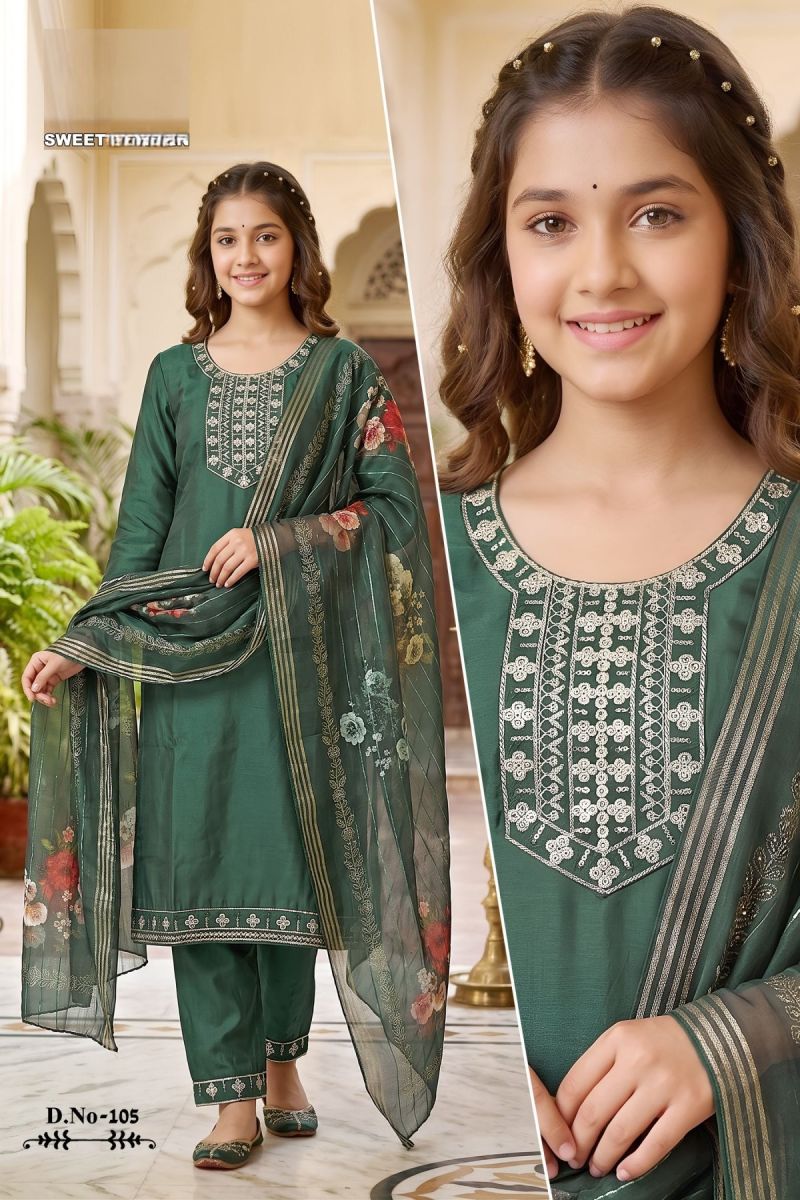 Amrah Sweet Sixteen Vol 5 Roman Silk Embroidered Kids Kurti Set