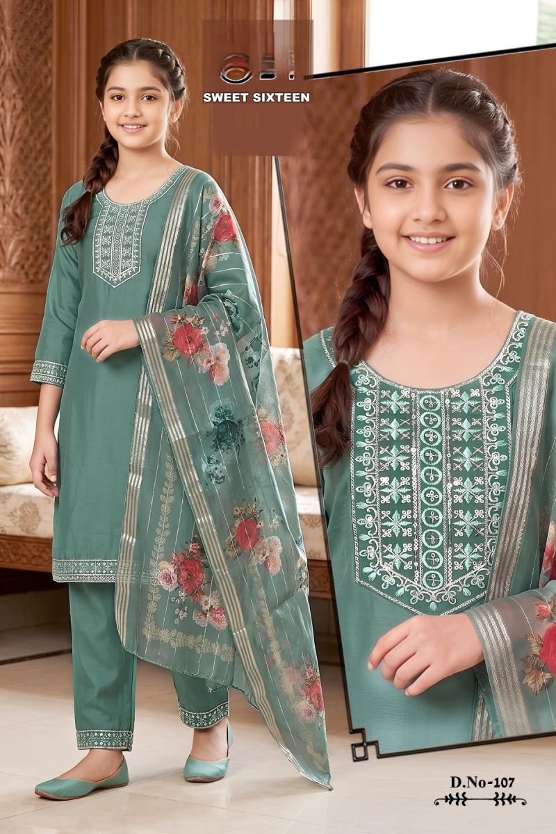 Amrah Sweet Sixteen Vol 5 Roman Silk Embroidered Kids Kurti Set