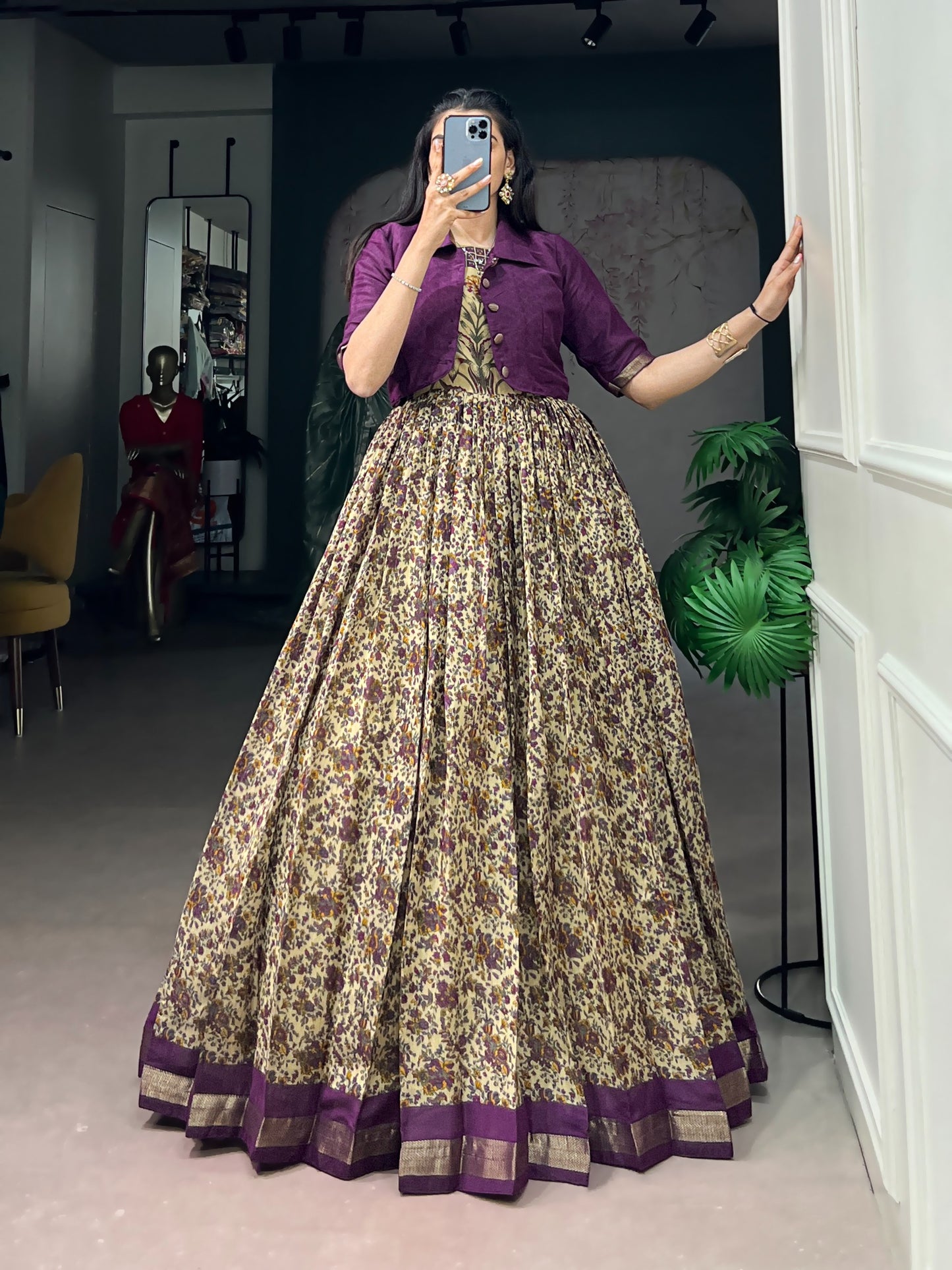 Amrah Wholesale Taraa L 5011 Polyster Viscose Chanderi Printed Gown With Koti Collection
