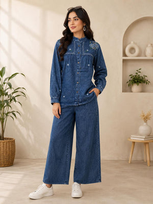 Amrah Wholesale Tlc Vol 07 Cotton Denim Flora Print Co Ord Set Collection