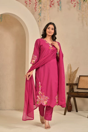 Amrah Wholesale Tlc Vol 145 Cotton Embroidered Kurti Pant Dupatta Set
