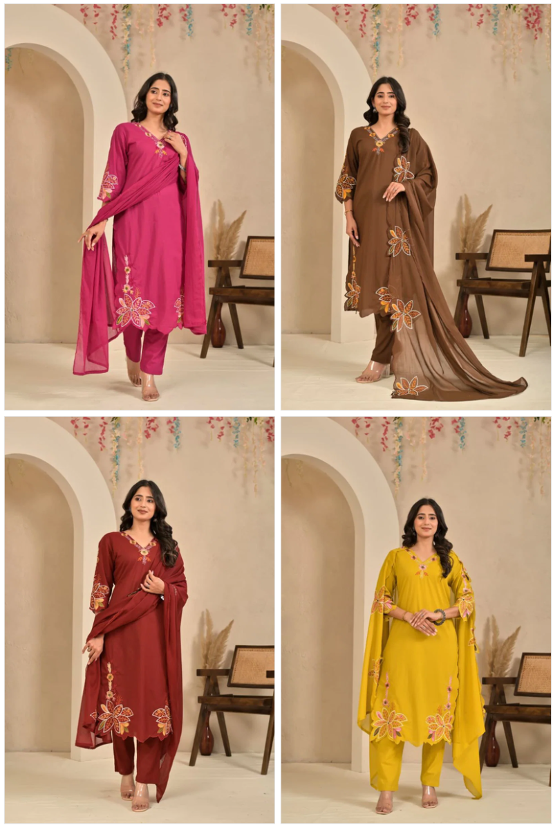 Amrah Wholesale Tlc Vol 145 Cotton Embroidered Kurti Pant Dupatta Set