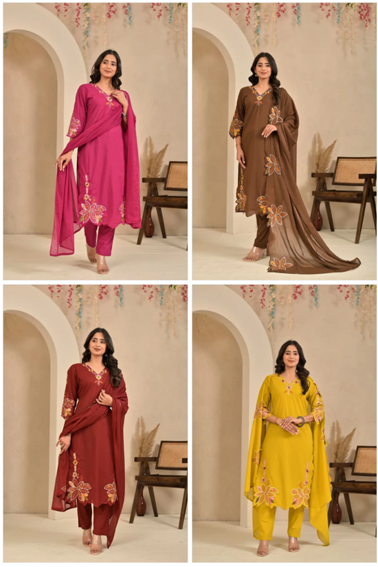 Amrah Wholesale Tlc Vol 145 Cotton Embroidered Kurti Pant Dupatta Set
