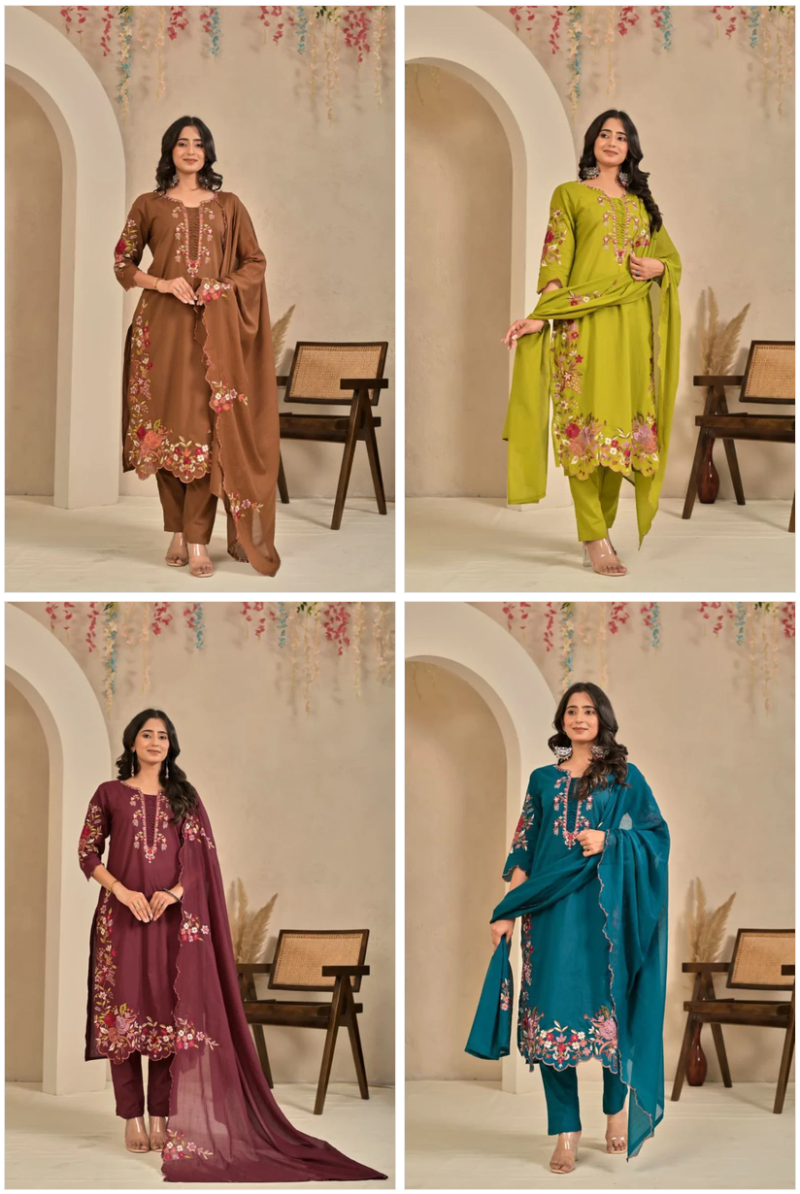 Amrah Wholesale Tlc Vol 146 Cotton Embroidered Kurti Pant Dupatta Set