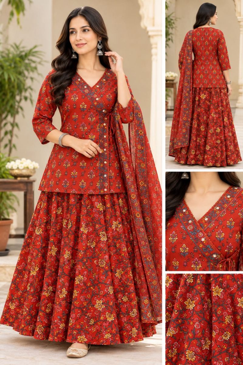 Amrah Tlc Vol 193 Cotton Kurti Pant Dupatta Set