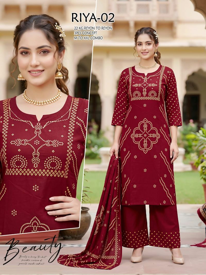Amrah Tlc Vol 196 Rayon Kurti Pant Dupatta Set