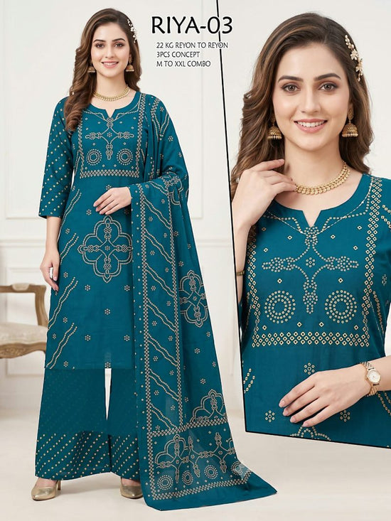 Amrah Tlc Vol 196 Rayon Kurti Pant Dupatta Set