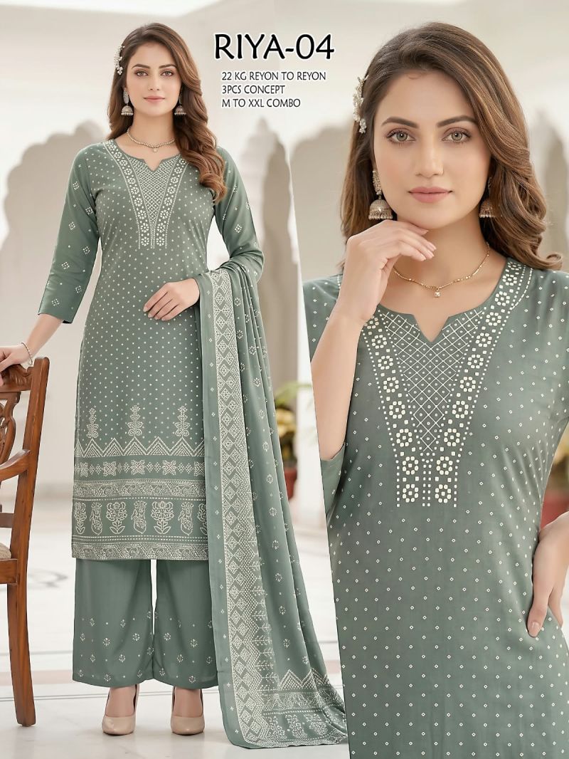 Amrah Tlc Vol 196 Rayon Kurti Pant Dupatta Set