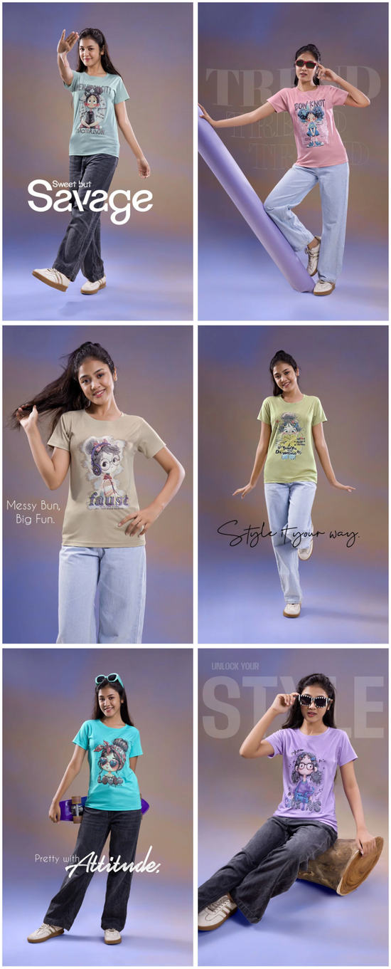 Amrah Wholesale Tlc Vol 50 Kids Tencel Fancy Sticker Printed T-Shirt