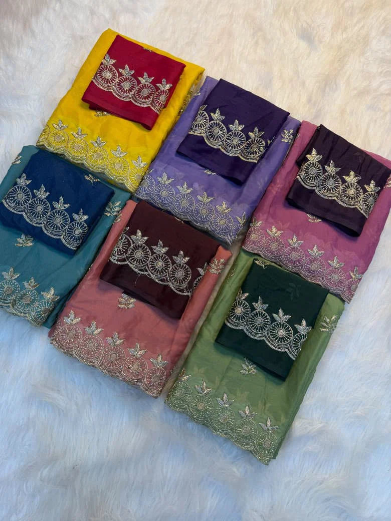 Amrah Wholesale Tripati Ah Star Georgette Embroidered Saree