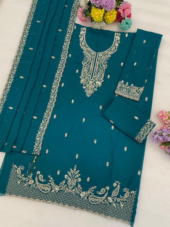 Amrah Wholesale 3113 Master Colors Faux Georgette Embroidered Dress Material - Amrah Wholesale