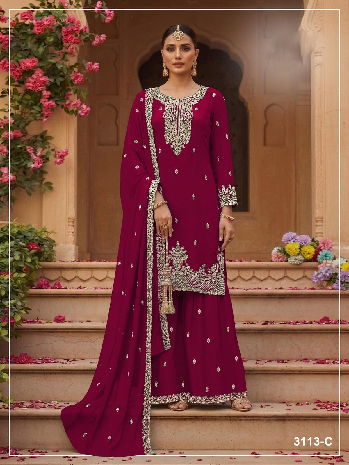 Amrah Wholesale 3113 Master Colors Faux Georgette Embroidered Dress Material - Amrah Wholesale
