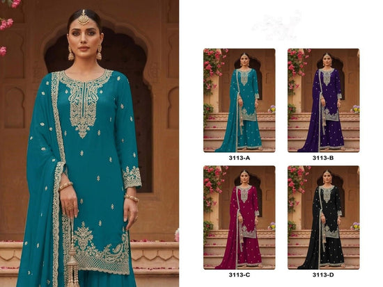 Amrah Wholesale 3113 Master Colors Faux Georgette Embroidered Dress Material - Amrah Wholesale