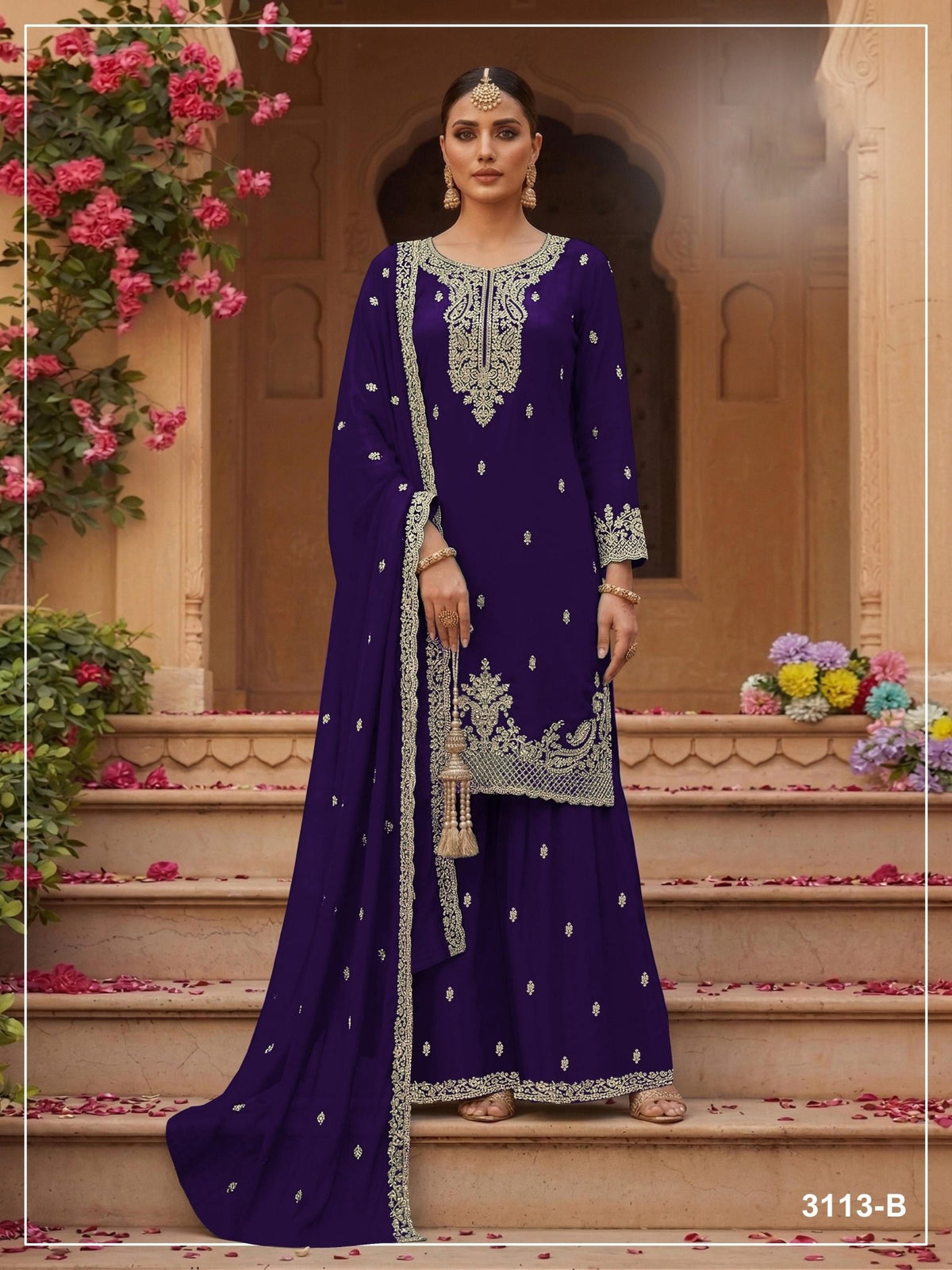 Amrah Wholesale 3113 Master Colors Faux Georgette Embroidered Dress Material - Amrah Wholesale