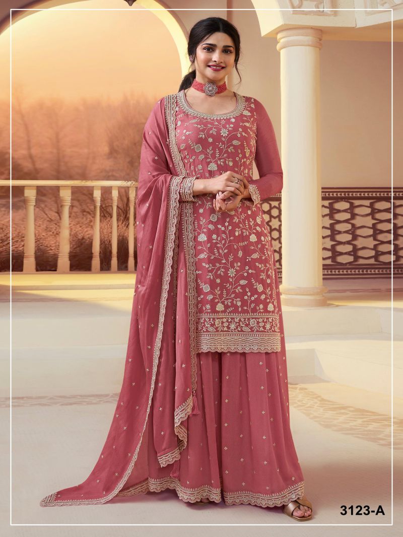 Amrah Wholesale 3123 A To D Master Colors Chinon Heavy Embroidered Pakistani Suit Set - Amrah Wholesale