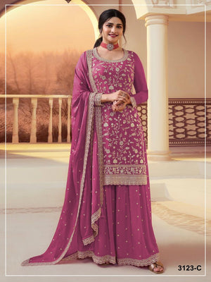 Amrah Wholesale 3123 A To D Master Colors Chinon Heavy Embroidered Pakistani Suit Set - Amrah Wholesale